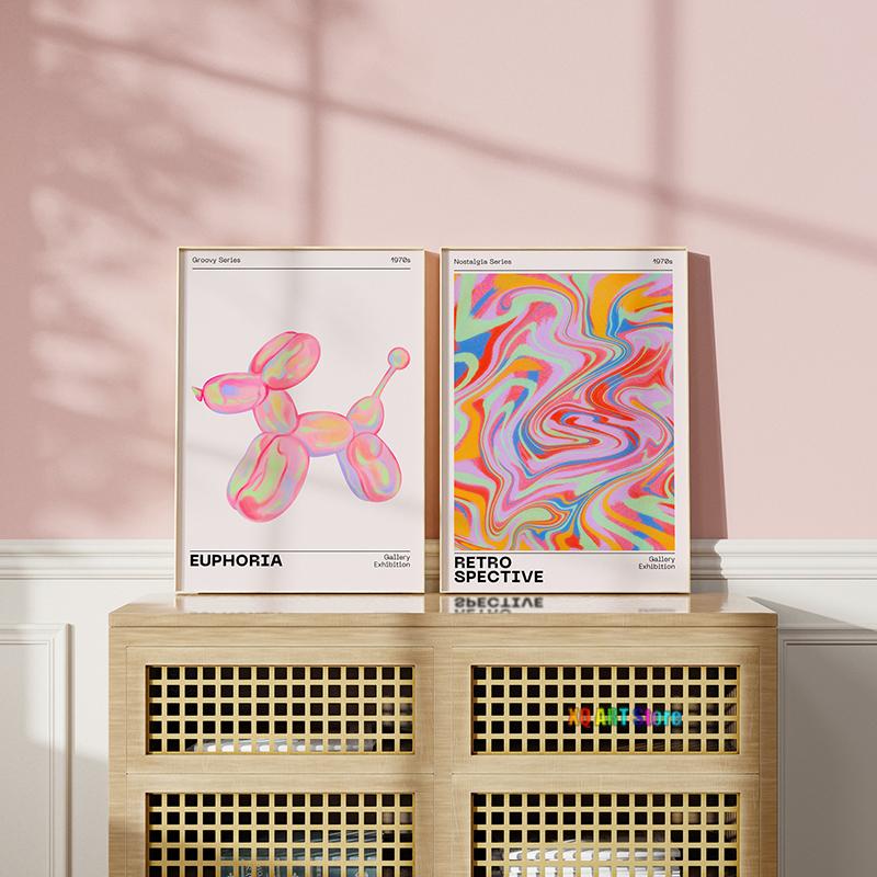 Conjunto de arte de parede de galeria com 2 impressões, pôster de gradiente de aura abstrata retrô, pinturas em tela vintage estéticas dos anos 70, sala de casa sem moldura