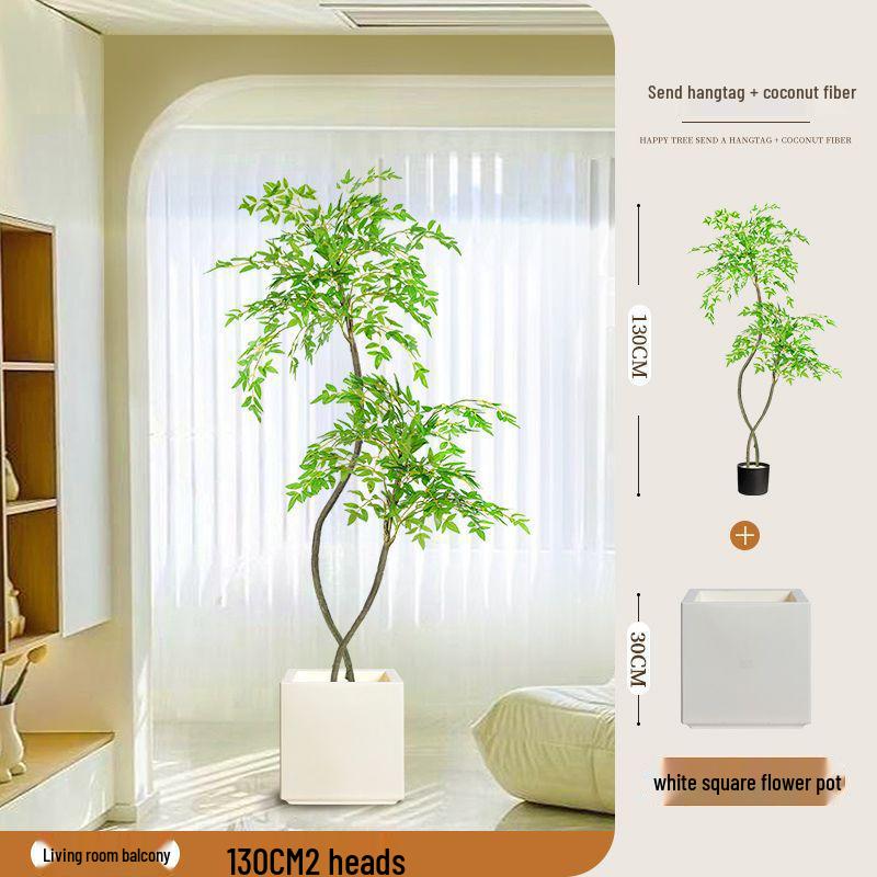 High-End Nandina Domestica Floor-Standing Faux Green Plant for Indoor Decoration