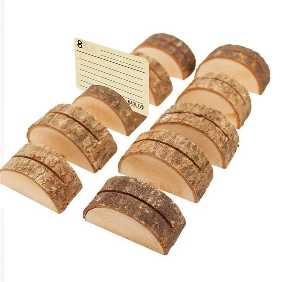10 Pcs Wooden Crafts Photo Clip Natural Name Tag Place-Holder Table Number Vintage Seat Card Wedding Party DIY Accessories