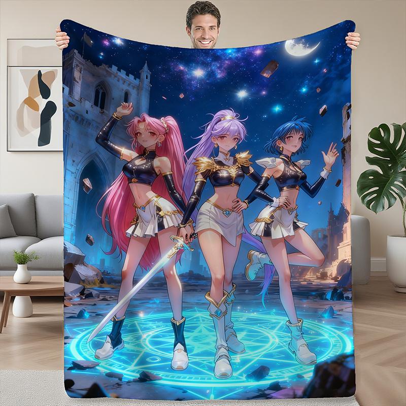 

K POP Witch Hunting Group Female Warrior Anime Blanket Soft Flannel All Seasons, Lightweight Cozy for Home Travel Decor 130x150cm
