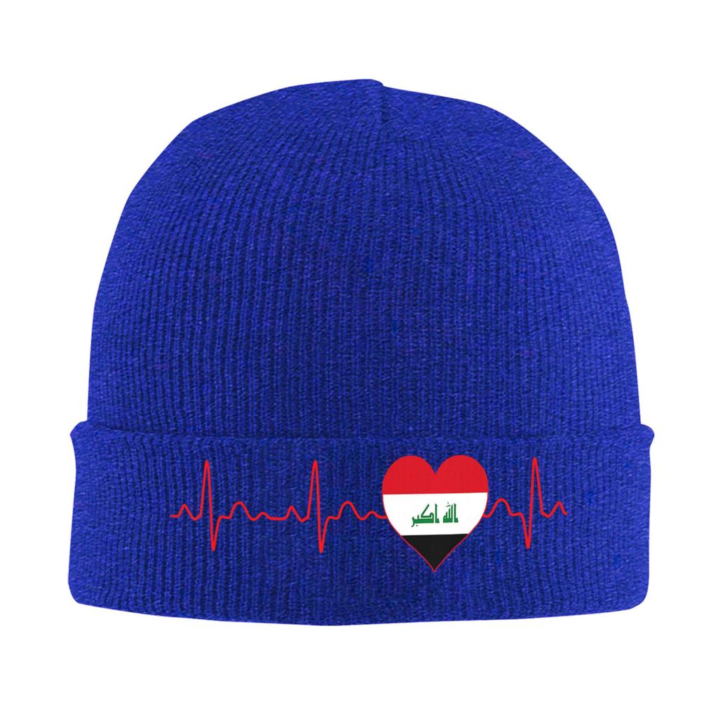 Iraq Flag Heartbeat EKG Knitted Hat for Women Unisex Beanies Winter Hat Warm Melon Cap