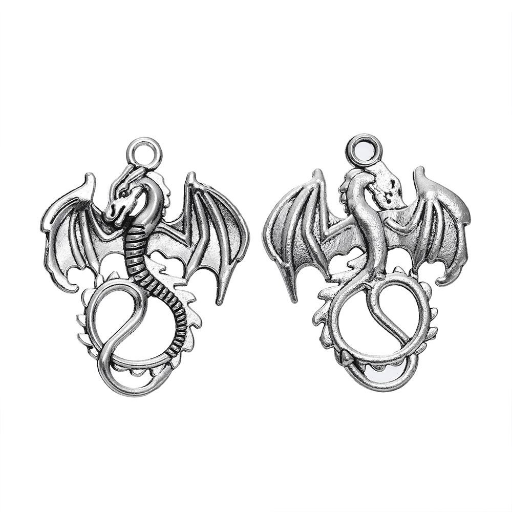 

5pcs/lot Retro Style Alloy Dragon Pendants Punk Bracelet Metal Charms For DIY Necklace Crafts Jewelry Making Accessories