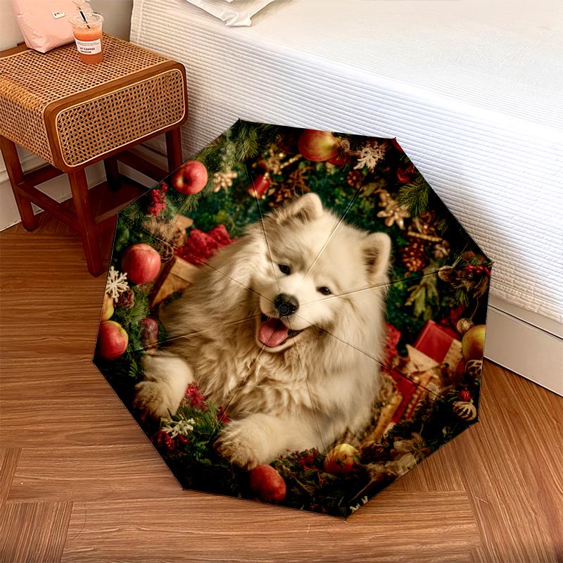 Happy Samoyed Pattern, Automatic Folding Umbrella, Portable and Foldable Design, 8 Ribs, a Christmas or Birthday Gift.
