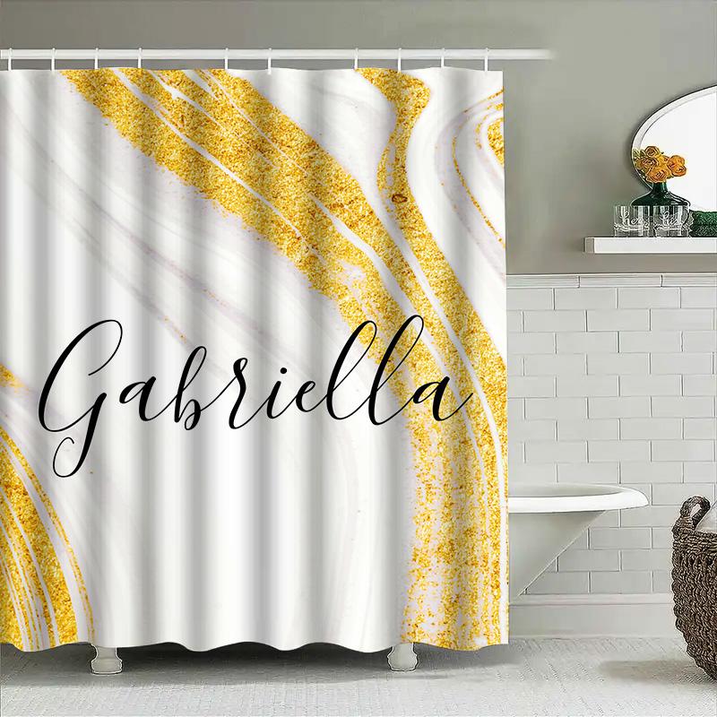 Gold Marble Shower Curtain Name Custom Bathroom Decorative Window Coverings For Home Decoration White/Gold Colorway