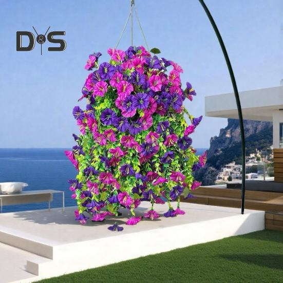Lot de 3 fleurs artificielles suspendues en soie, résistantes aux UV, pour décoration murale de jardin, d'intérieur ou d'extérieur, pour mariage