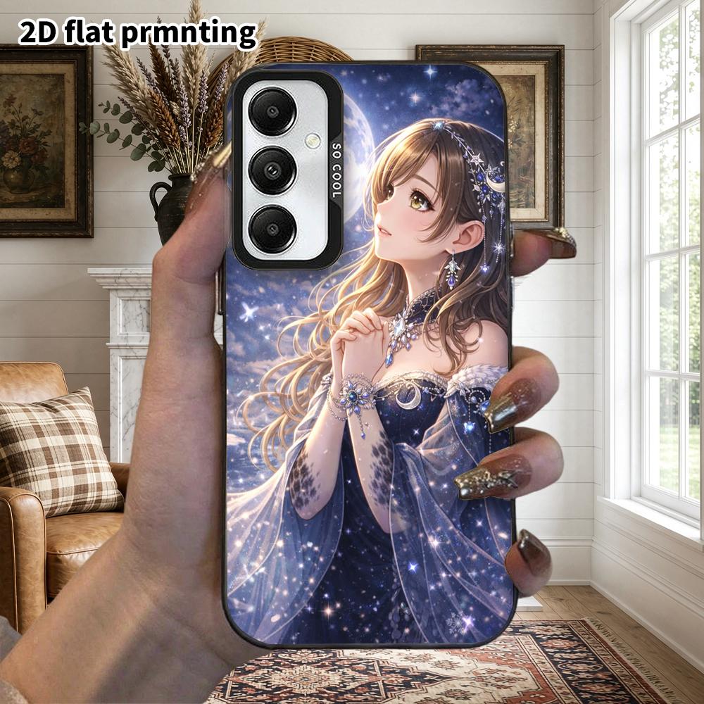 Phone Case: 2D Flat Samsung Galaxy A34 A35 M05 M06 S20 S22 S21 FE Plus 5G Protective Case, Couple Style, Girl Under the Moon, Christmas and Halloween 