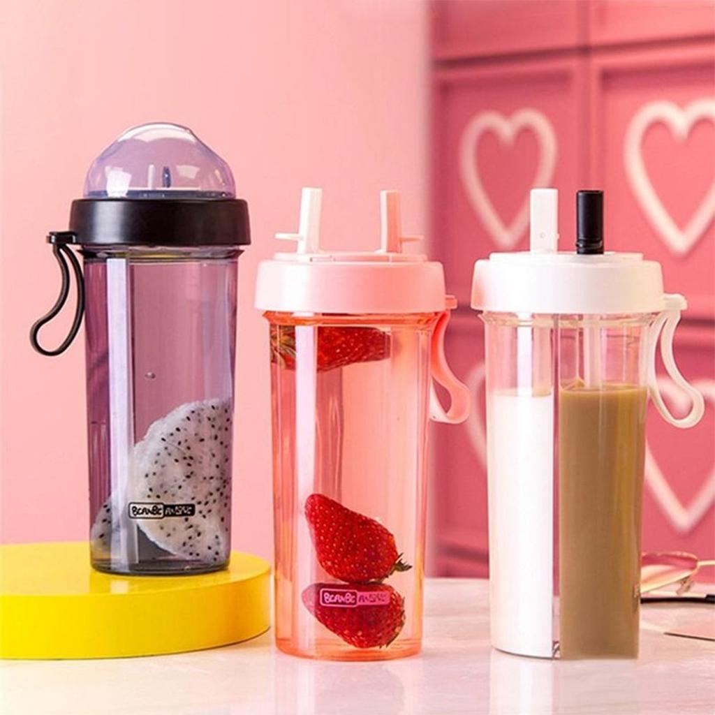 Creative Simple Double Drinking Cup Double Straw Couple Water Mug Dual Purpose Kettle Student Net Red Lovers Bottle Outdoor Cups