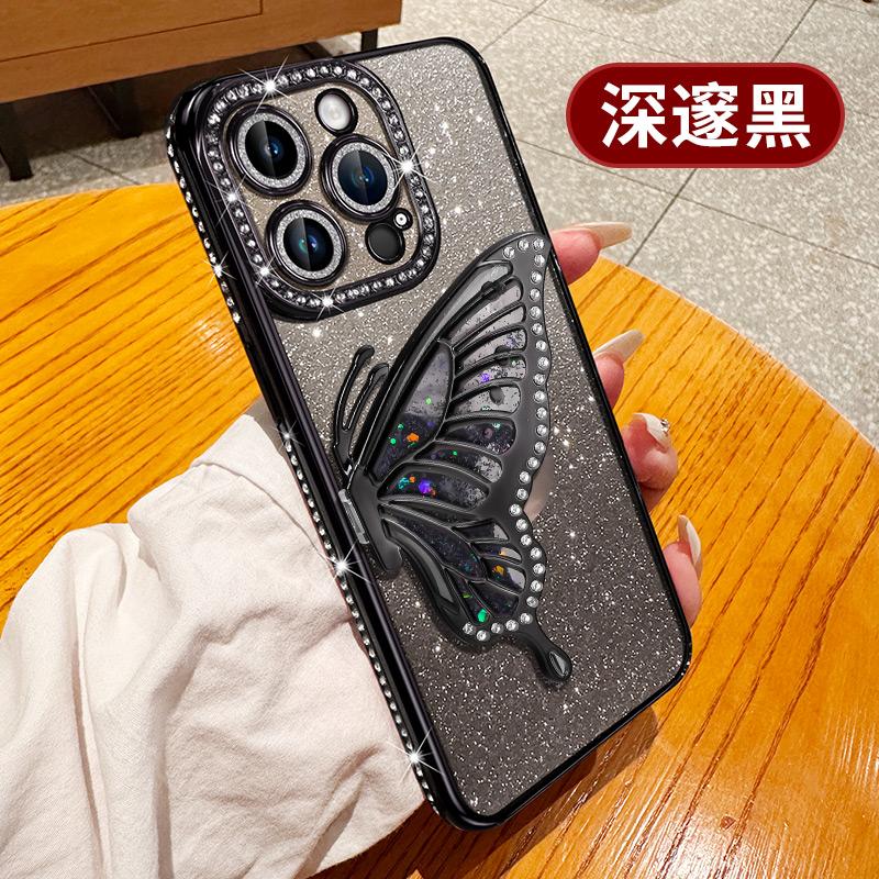 Diamond Glitter Magsafe Phone Case For iPhone 16 16E 11 14 13 12 15 Pro Max Butterfly Magnetic Holder Stand Soft Cover