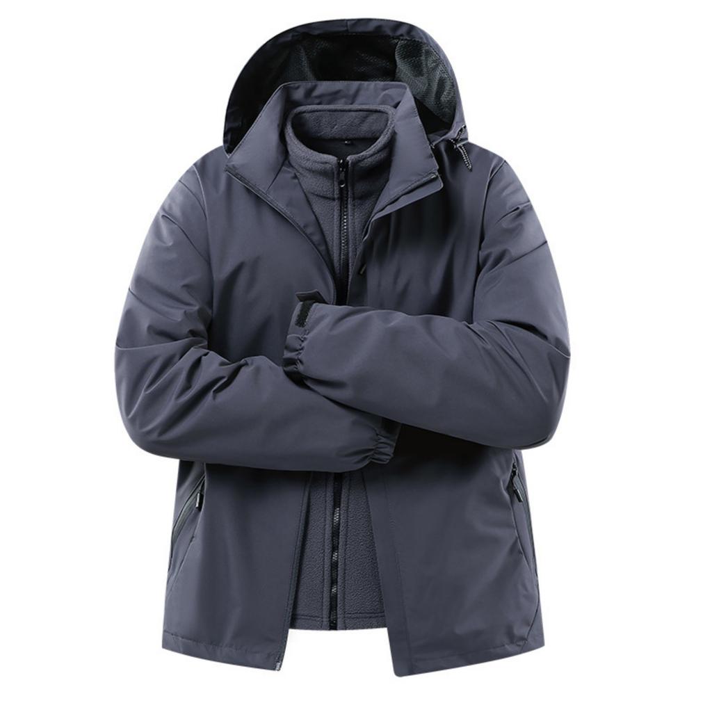 Veste d'extérieur décontractée pour homme, couleur unie, veste à capuche zippée trois pièces coupe-vent et respirante pour homme