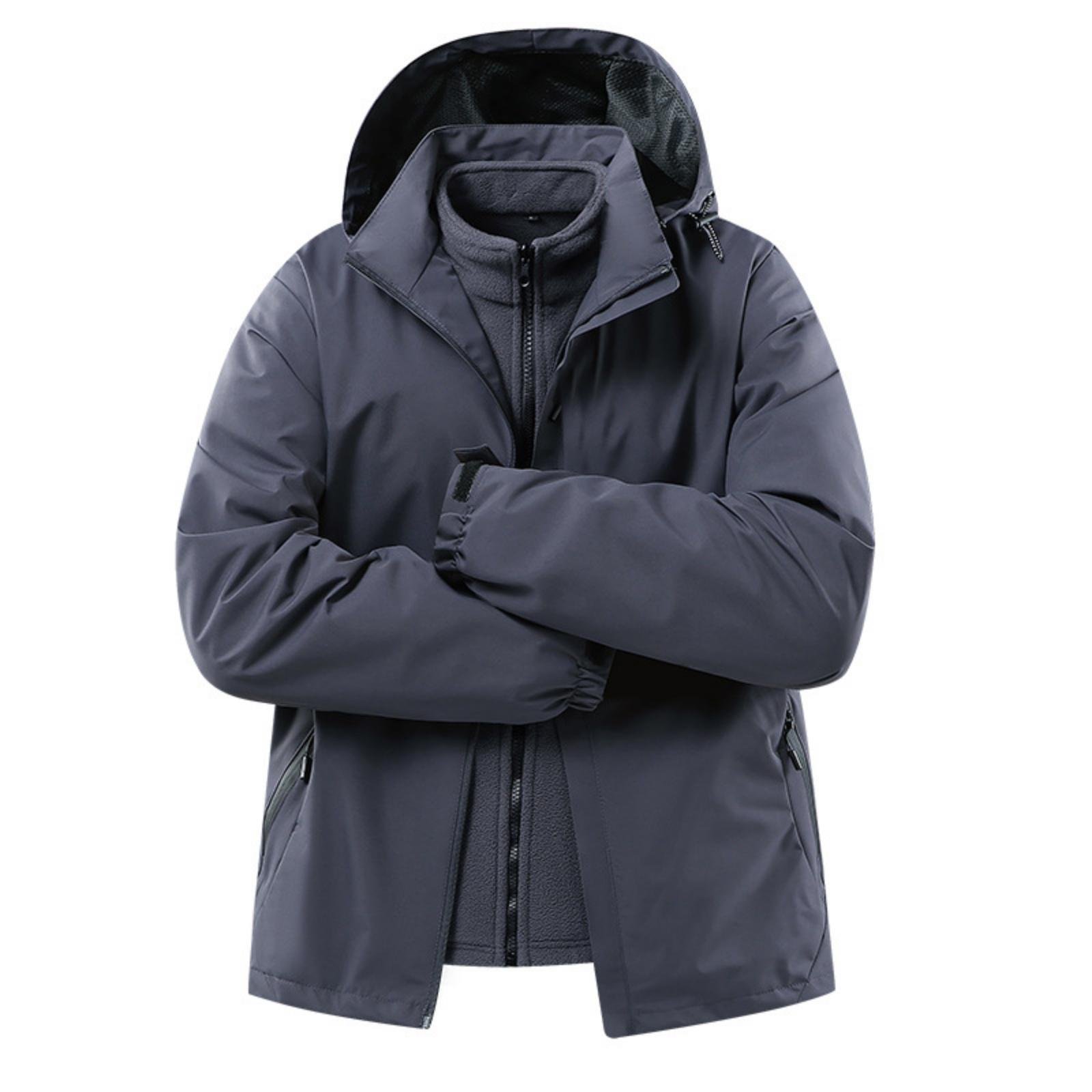 

Men s Casual Solid-color Outdoor Sports Down Jacket, Men s Windproof And Breathable Three-piece Hooded Zipper Jacket XL