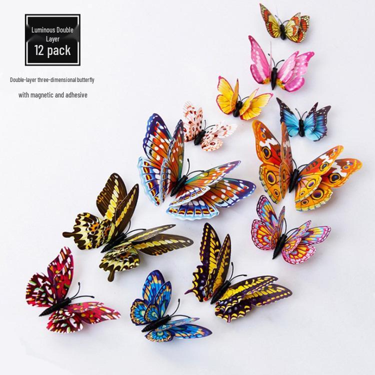 

3D Светящиеся Двухслойные Магнитные Наклейки на Стену в Виде Бабочек для Внутренней Отделки