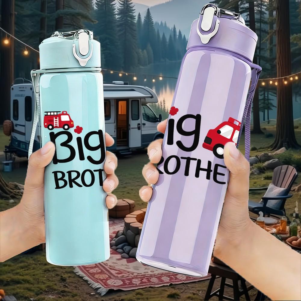 1PC Big Brother Truck Kid Slogan Print 750ml Color Plastic Sports Water Bottle Leakproof Flip Straw Lid Suitable for Sports Office Home Use
