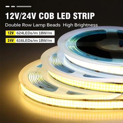 COB LED-Lichtstreifen DC12V/24V Hohe Helligkeit Flexibles FOB-LED-Band Zweireihig 624LEDs/m RA90 3000K 4000K 6000K Dimmbarer Streifen