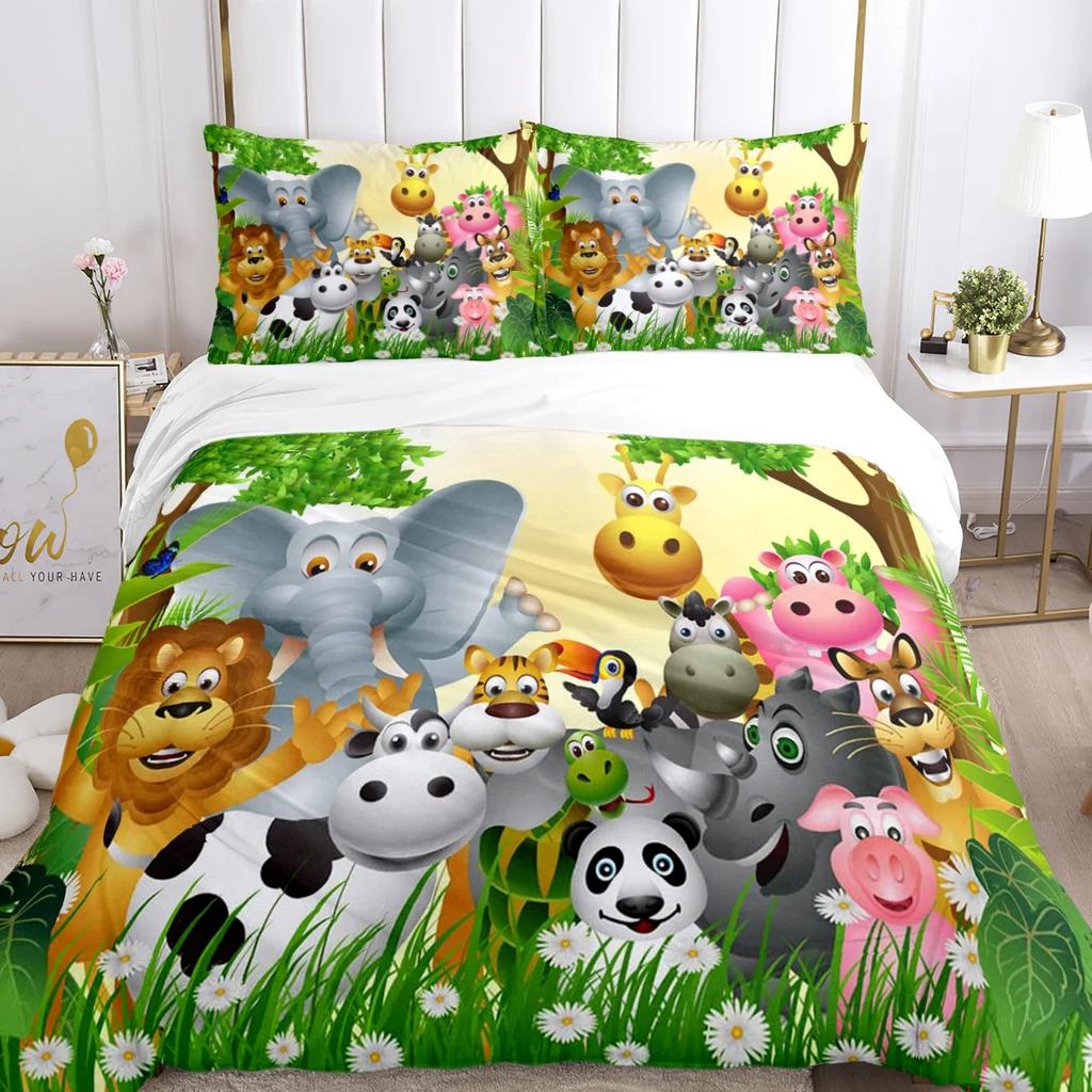 Jungle Animal Comfortable Duvet Quilt Cover Pillowcase Bedding Set Children Bedroom Decoration Home Textile