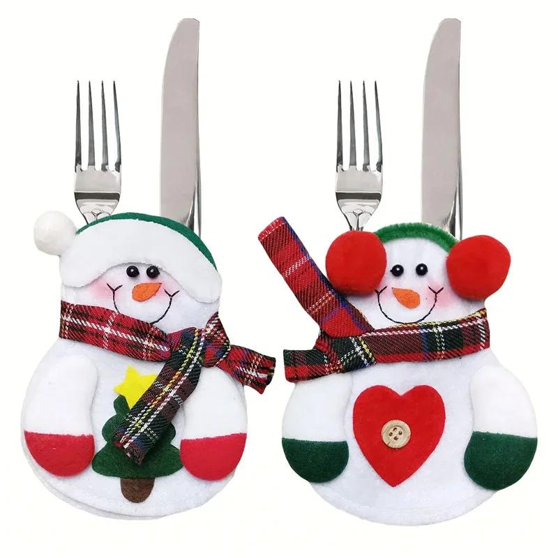 Christmas Decoration Supplies Restaurant Hotel Decoration Non-woven Old Man Snowman Christmas Knife and Fork Bag Tableware Set