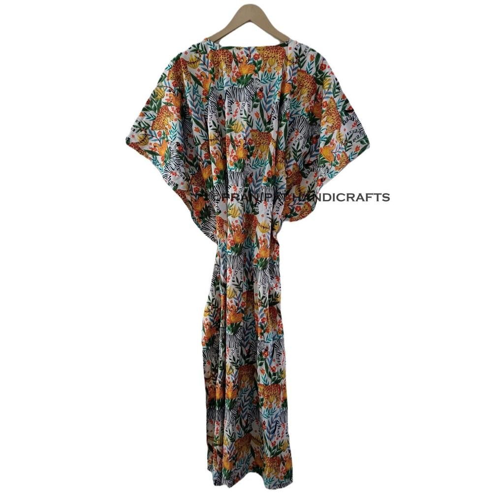 Femei Bumbac Alb Vară Haine de Dormit Acoperire de Plajă Rochie Caftan Hippie cu Imprimeu Junglă CKFTN-SCRN-FULL-BUYIT-176