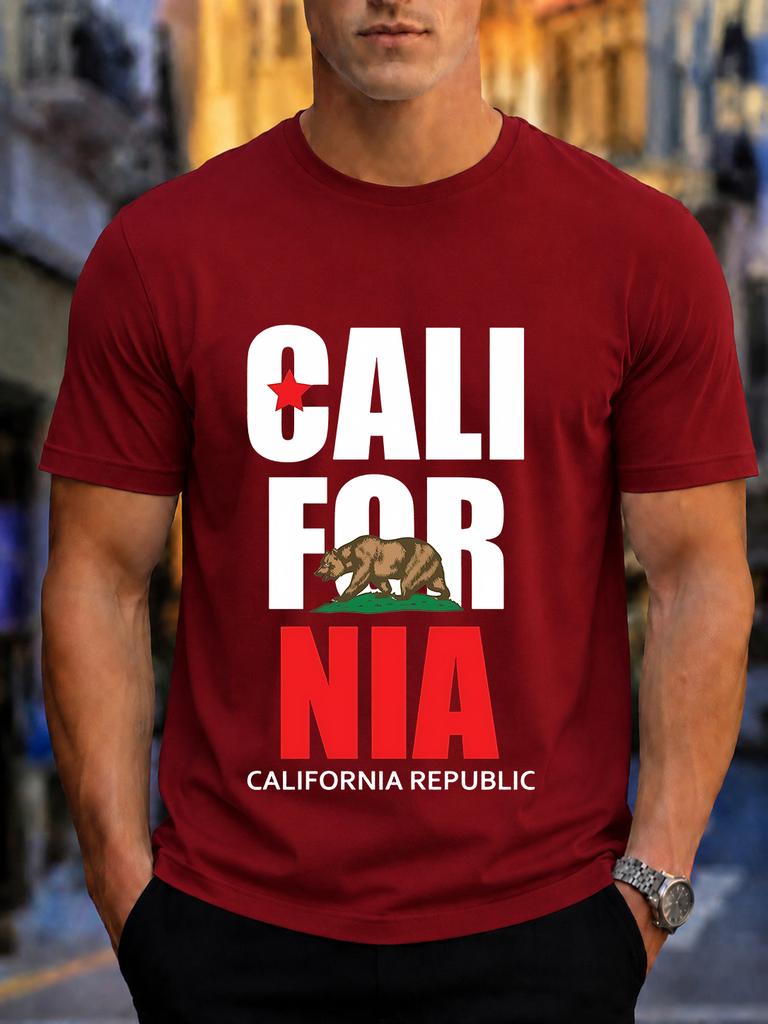 2026 New Arrival 100 Cotton Tshirt California Republic Bear Red Star State Flag Eleunisext Print Crew Neck Casual Tee