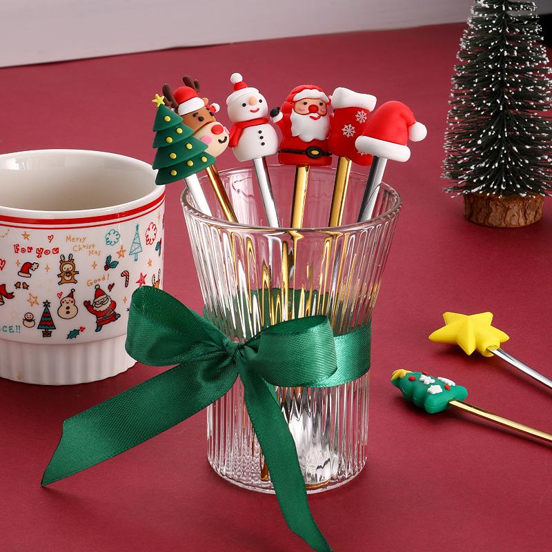 4/6Pcs Christmas Fork And Spoon Set,Stainless Steel Creative Tableware,Coffee Tea Dessert Forks And Spoons Gift Set