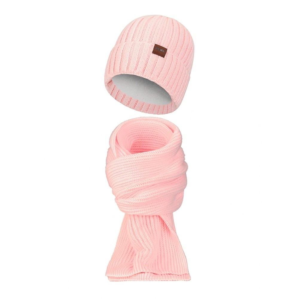 

2Pcs Set Plush Men s Hat Windproof Warm Scarf Trendy Knitted Hat Scarf Winter Autumn рожевий