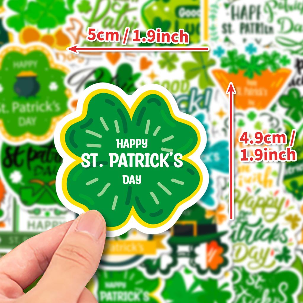 50Pcs St Patrick's Stickers - Lucky Shamrock Vinyl Decals for DIY Crafts & Decor (5x4.9cm)