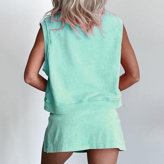 Women's Summer Cotton Two Piece Outfits Sleeveless Tank Top And Mini Split