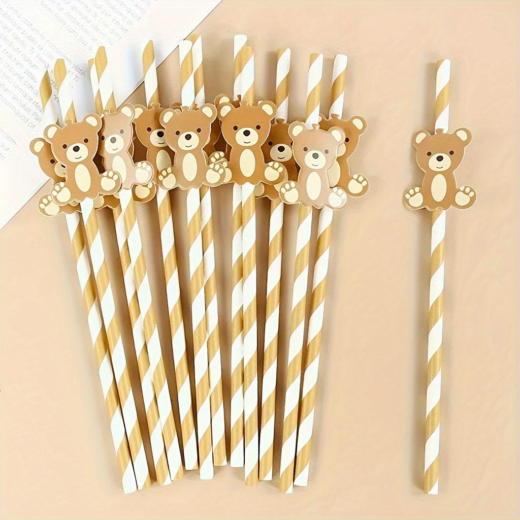 10-Pack Bear Decorative Paper Straws, Disposable Drinking Straws for Birthday Party, Festival Celebrations, Beverage Decoration