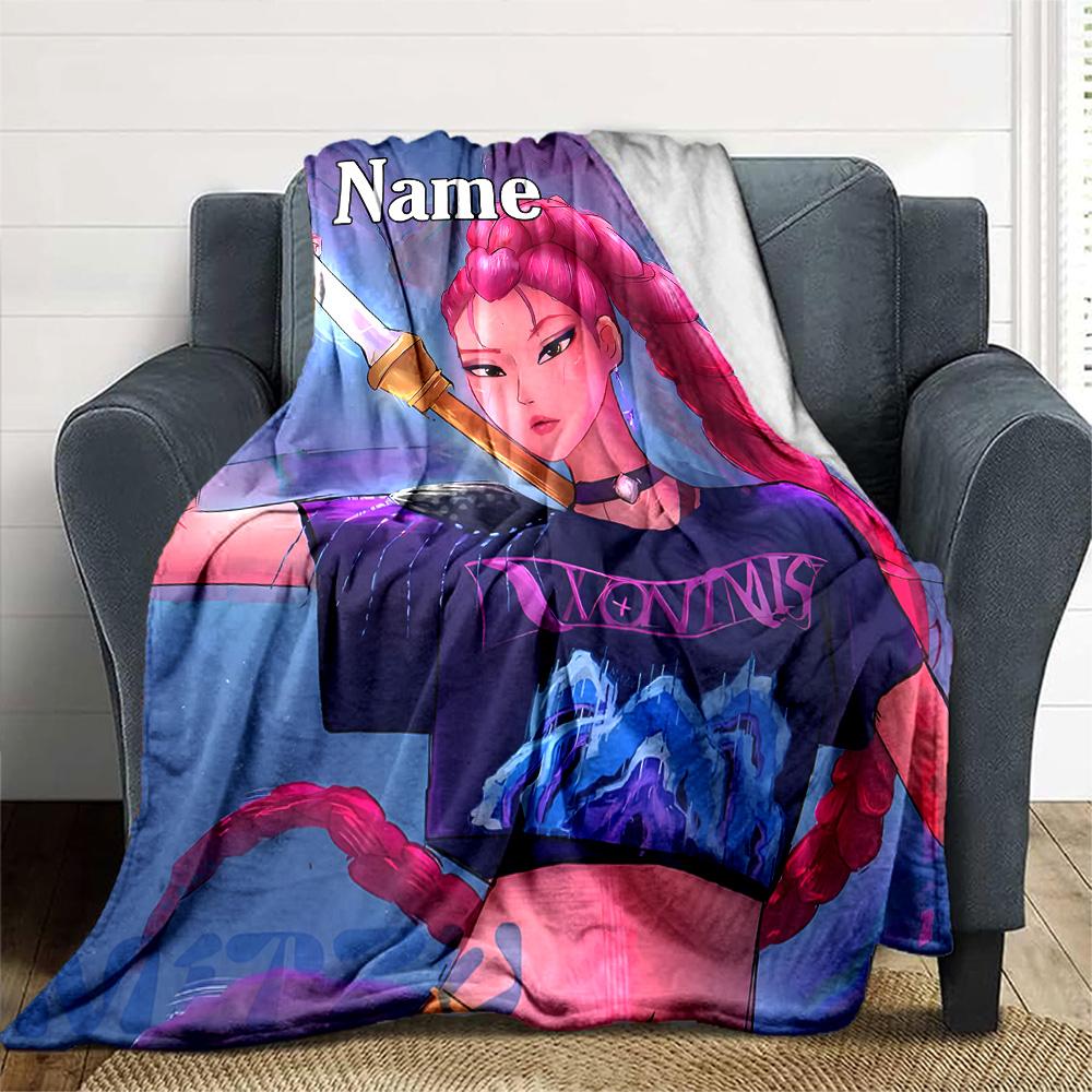 Customizable KPop Demon Hunters21 Throw Blanket – Personalized Name, All-Season Cozy Snug Blanket, Machine Washable, Personalized Blanket