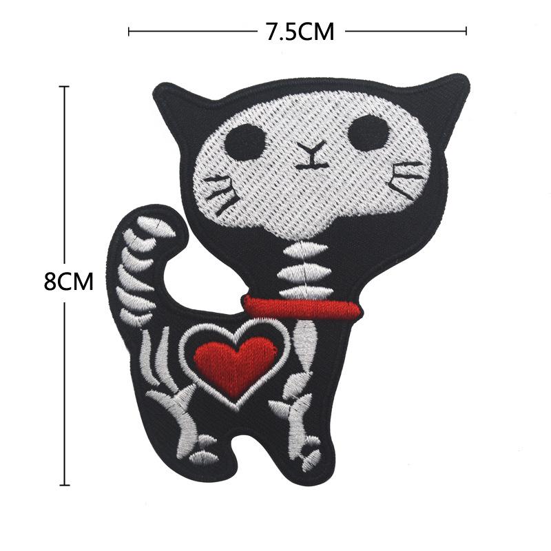 Cat with Knife Embroidered Velcro Patch - Black & White