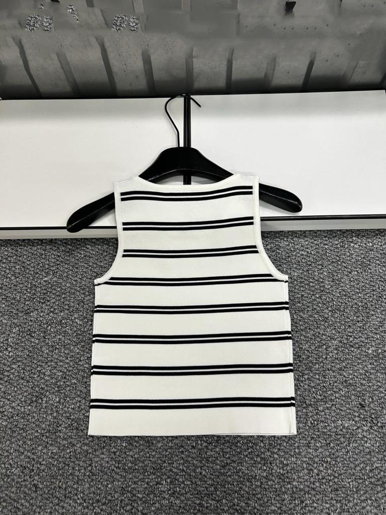 2026 Summer Rhinestone Letter Striped Knit Round Neck Vest - Slimming Versatile Top for Women
