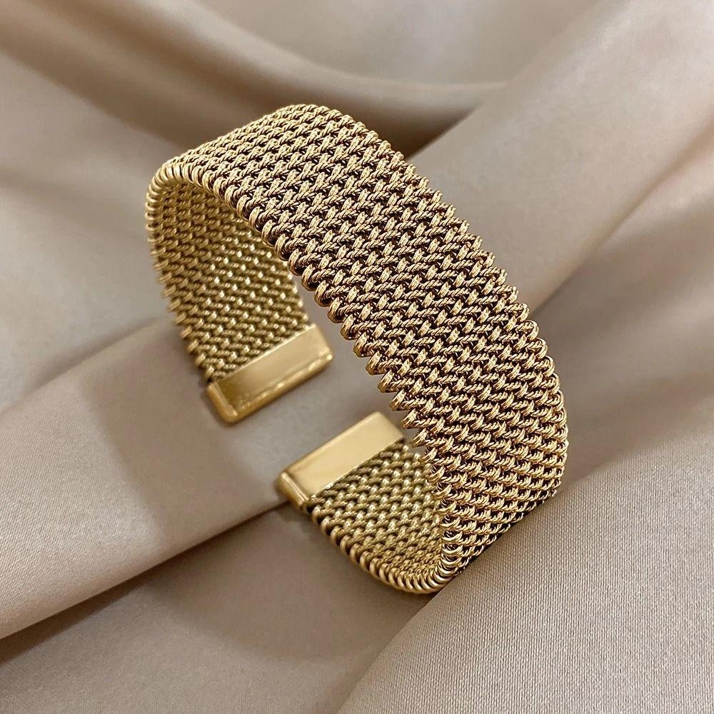 Vintage Vintage Cuff Bracelet Golden/Silver Plated Braided Mesh Bracelet Gift Giving