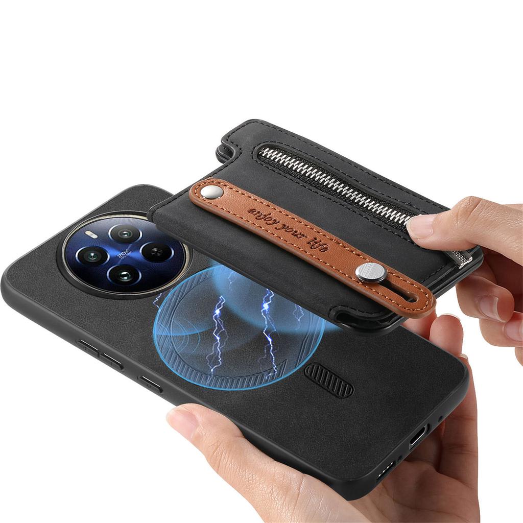 2 in 1 Detachable Magnetic Cards Solt Zipper Wallet Leather Wristband Case For OPPO Reno 13 Pro 5G 12 11F 11 A58 A78 Bag Cover