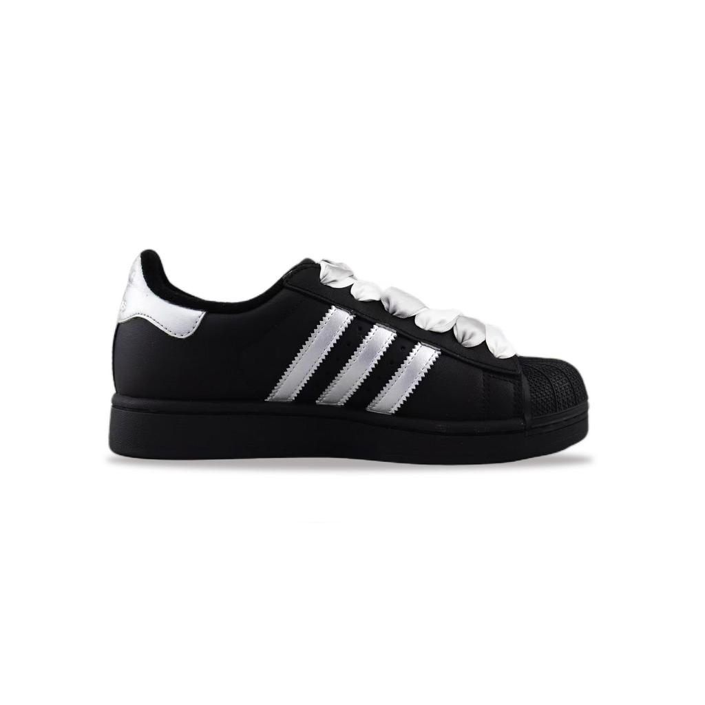 adidas Originals Superstar 2 Abriebfest Und Leicht Niedrig geschnitten Skateboard Schuhe Unisex Schwarz Silber JI0079(Team129- 1)