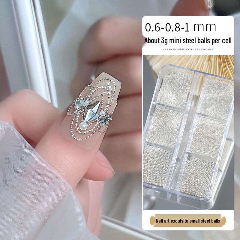 Multi-Color Mini Steel Beads for Nail Art - Silver, Gold & Rose Gold, 6 Sizes