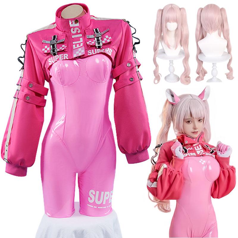 Women’s Nikki Alice Cosplay Costume Bodysuit with Ear Gloves Wig Cosplay Latex Cat Suit Jumpsuit Jacket Suit