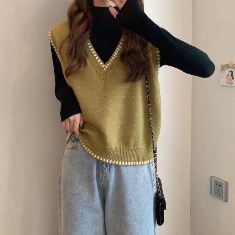 

Осенне-зимний вязаный жилет женский верхняя одежда ретро многослойный топ без рукавов свободный однотонный вязаный жилет One szie