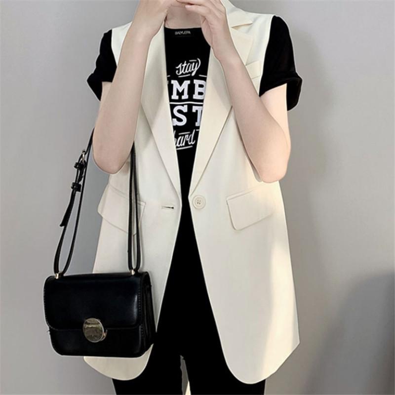 Tooxika Neue Damen-Anzugweste in Volltonfarbe, mittellang, ärmellos, Weste, Strickjacke