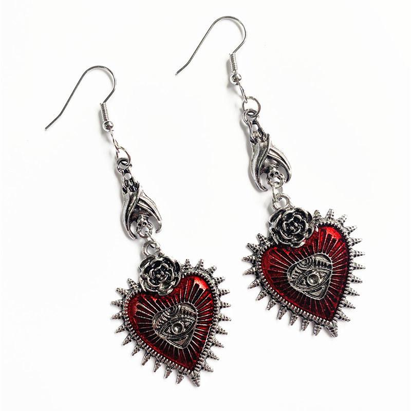 2022 Gothic Punk Rose & Bloody Eye Bat Earrings