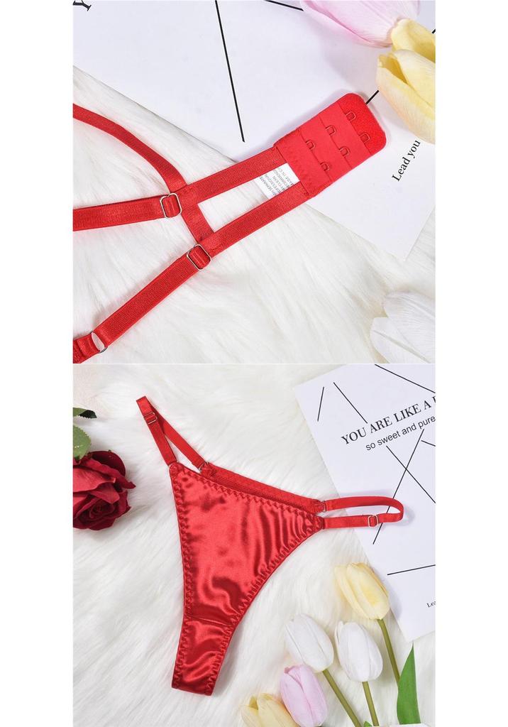 Elegant European & American Bow Hollow-Out Lingerie 3-Piece Underwire Set
