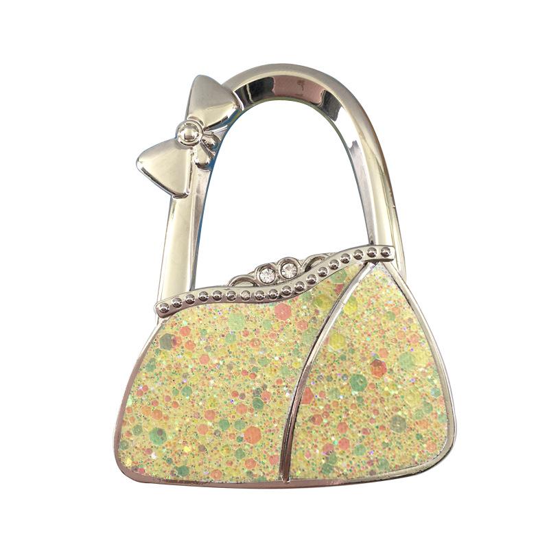 In Stock: New Style Dual-Diamond Folding Portable Metal Handbag Hook & Desktop Stand