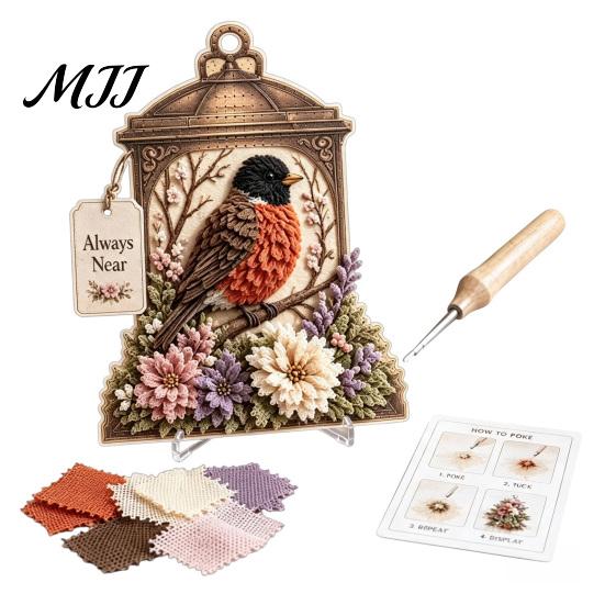 Kit Creativo per Principianti Arte con Ago su Tessuto 3D, Lanterna della Memoria Fai-da-te con Uccello, Set Floreale e Modelli, Kit Punch Needle per Adulti, Decorazione da Tavolo e Camino per la Casa