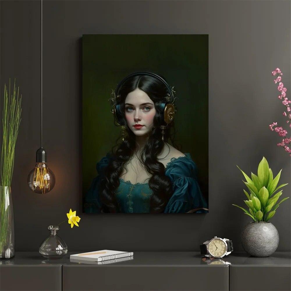Altered Art The Royal Headphones Poster Wall Art Oil Painting Maximalist Prints Classical Portrait Canvas Painting Gallery Decor