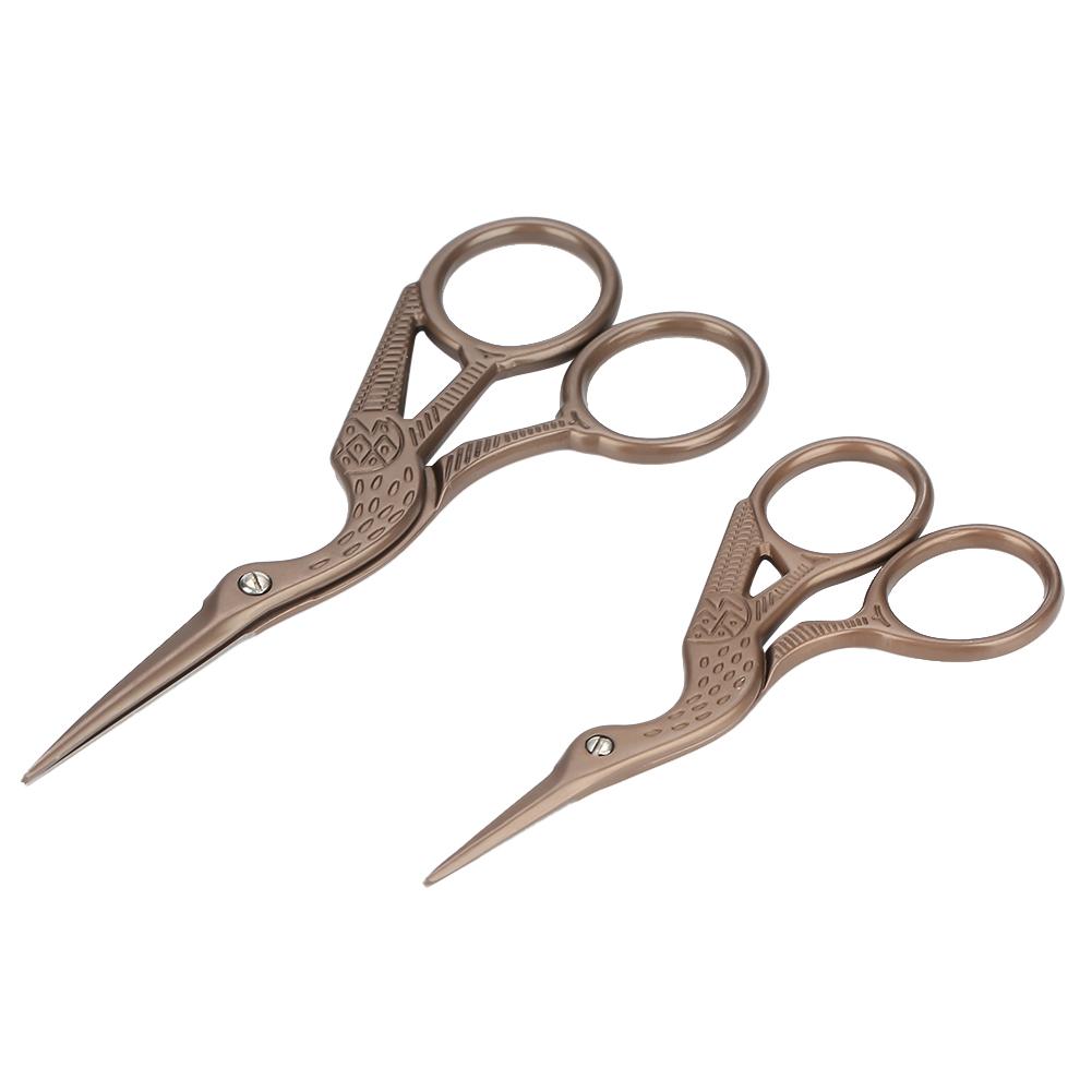 Retro Titanium Black Stainless Steel Carving Crane Shape Two Sizes Sewing Scissors