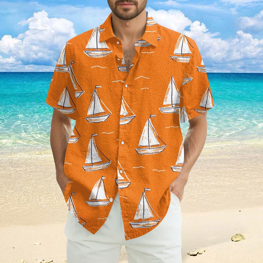 Men's Fashion Casual Loose Hawaiian Print Short-sleeved Shirt