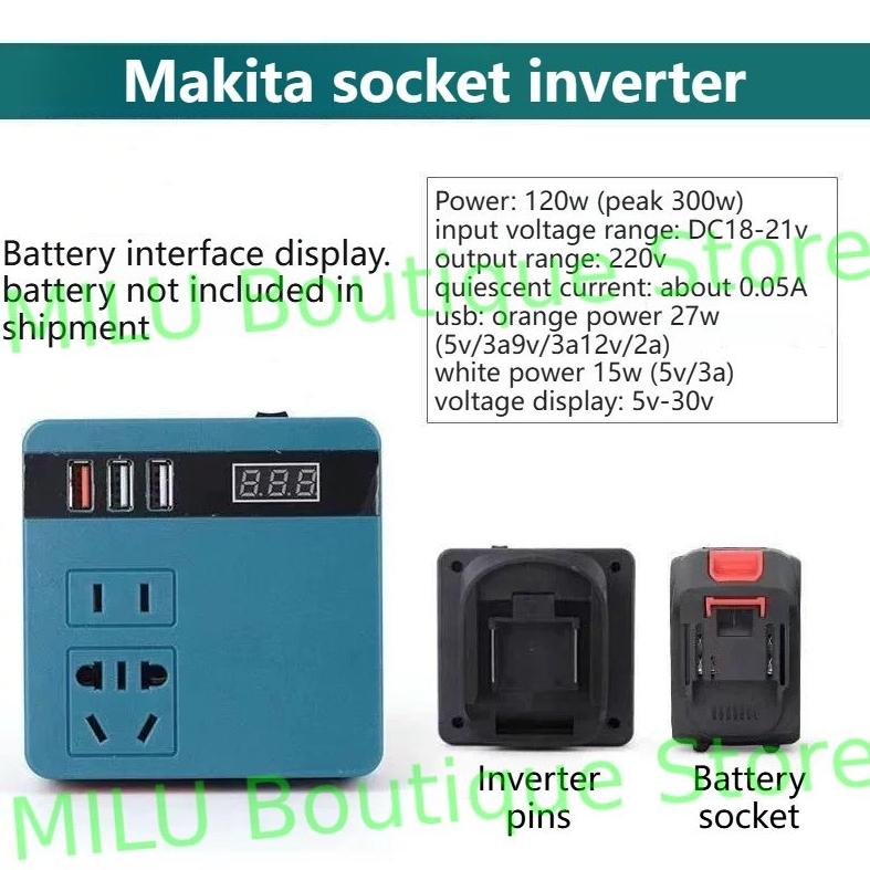 Lithium battery inverter power bank Makita portable DC 20V to 220V smart transformer (battery not included)
