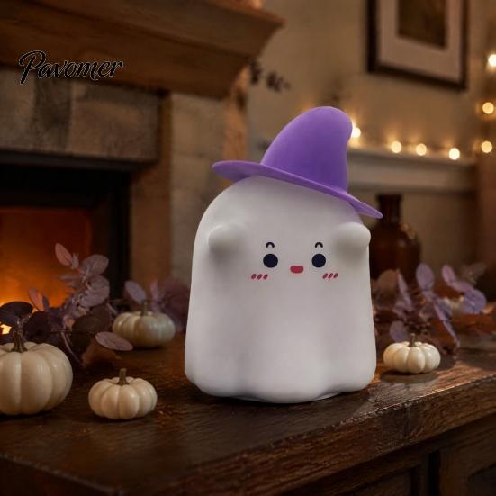 Cute Ghost Magician Decor Silicone Night Light with Tap Sensing Control, Rechargeable LED Lamp for Eye Protection Sleep Bedroom Kids Room Decor,