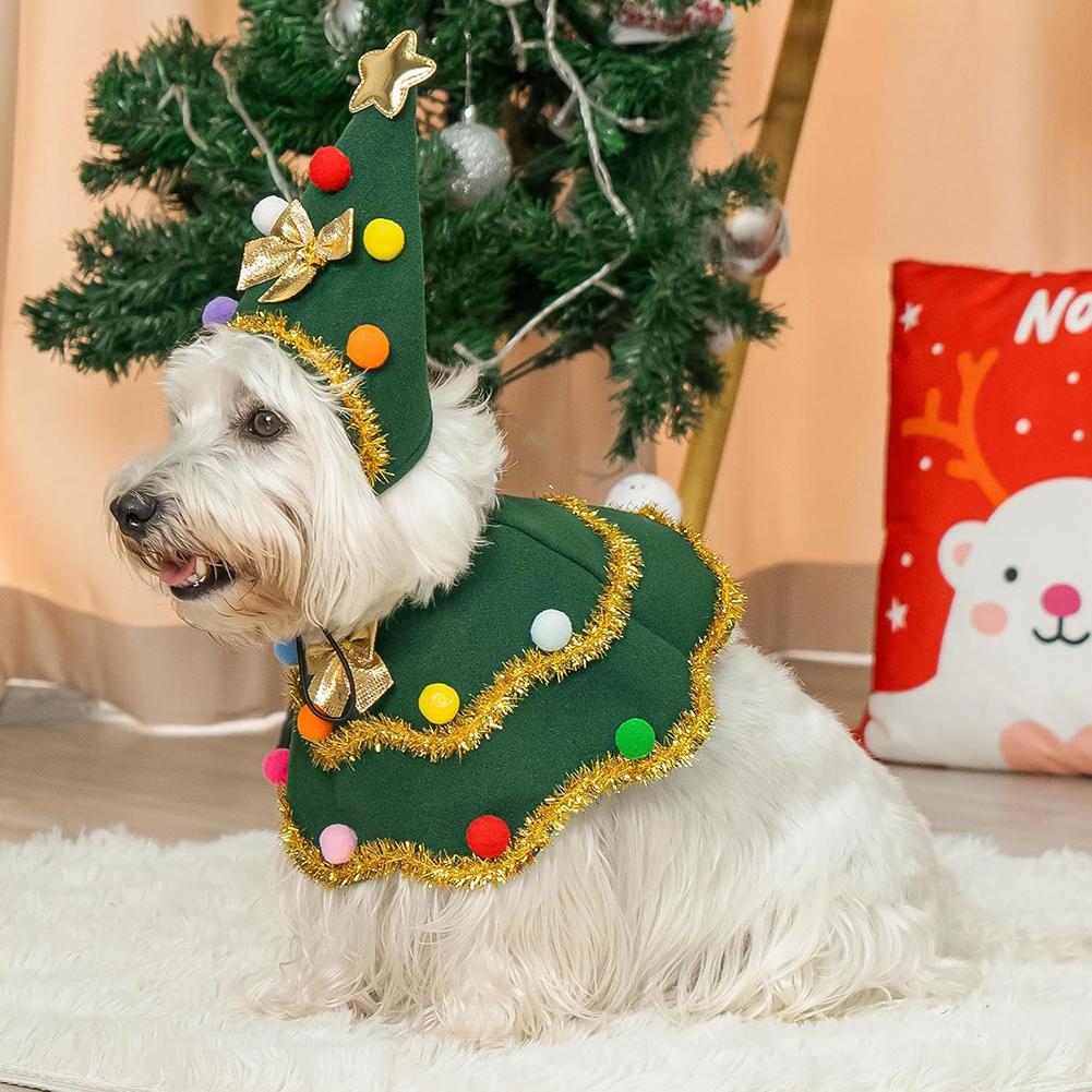 2025 Christmas Pet Clothes Christmas Tree Pet Cape Shawl Dog Transformed Into Holiday Gifts Ropa Para Perro Puppy Clothes