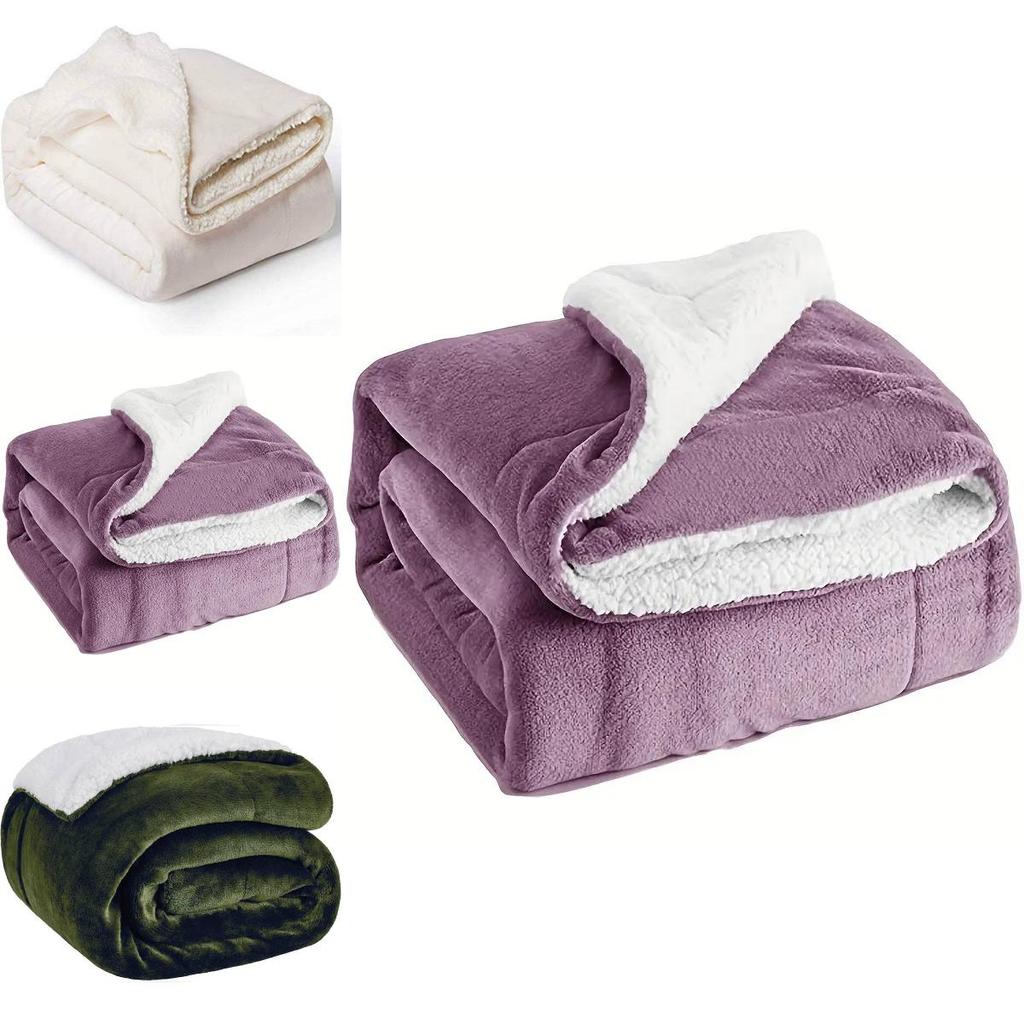 Pure Color Plush Blanket For Home Office Warmth With Doublesided Coral Fleece