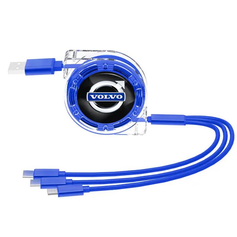 3 In 1 Data Cable Scalable Phone Fast Charging Cable Car Accessories For Volvo Xc60 Xc90 V40 V60 S60 V50 V90 S80 C40 XC40 V70 t6