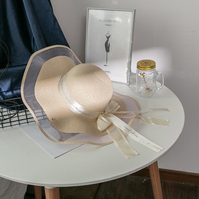 

Шляпы от солнца с сетчатой отделкой, элегантные соломенные шляпы с бантом, однотонные, с широкими полями, дышащие, для путешествий, пляжа, для женщин, для повседневного использования, для лета и отдыха на природе one size