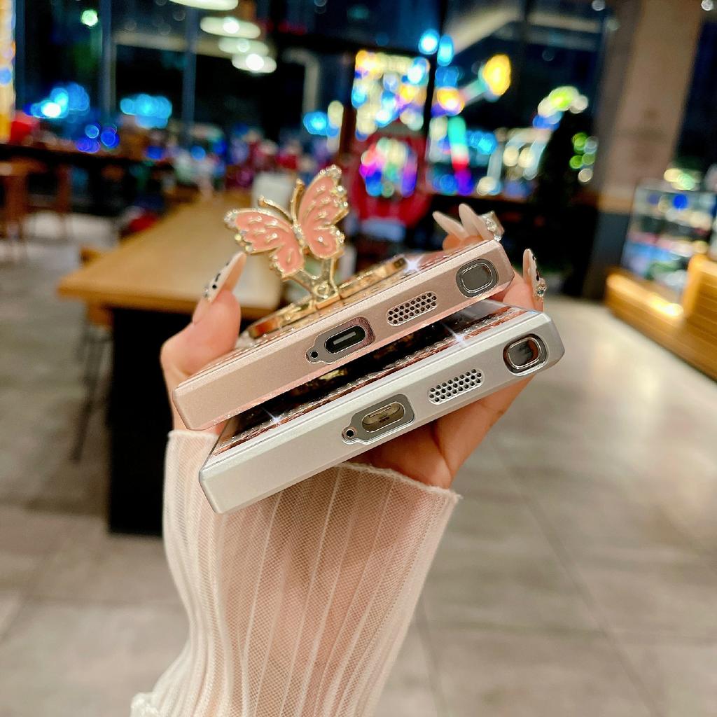 For Samsung Galaxy S25 Ultra Magnetic Case Kickstand TPU+PC Phone Cover Butterfly Pattern Rhinestones Decor